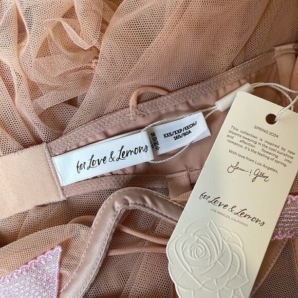 For Love & Lemons Akeria Sequin Bow Cutout Sheer Pink Maxi Slip Dress Size XXS - Picture 7 of 8